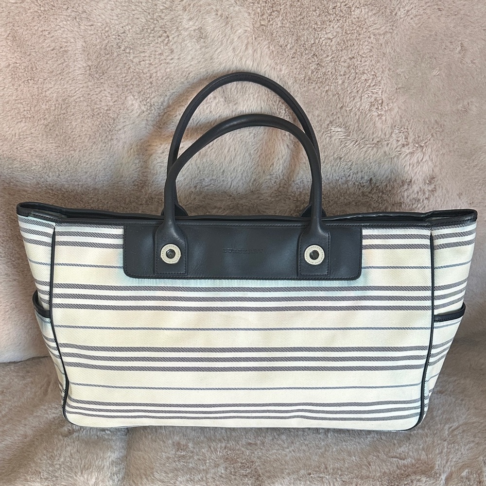 Burberry Black and Cream Striped Tote